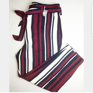 Express High Waisted Striped Sash Tied Pant